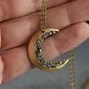 Moon shaped pendant with crushed minerals - gold necklaceNecklaces