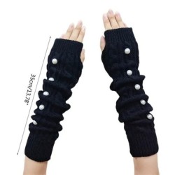Long knitted gloves - fingerless - with decorative pearlsGloves