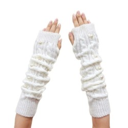 Long knitted gloves - fingerless - with decorative pearlsGloves