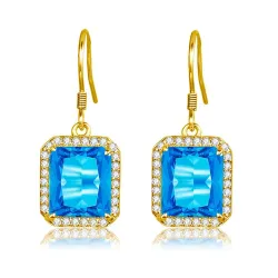 Golden earrings with blue crystal topaz / rhinestonesEarrings