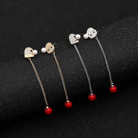 Long Christmas earrings - with crystals - snowman / hat / pearlEarrings