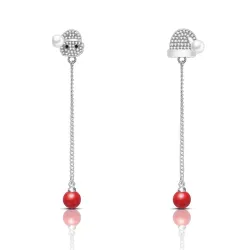 Long Christmas earrings - with crystals - snowman / hat / pearlEarrings