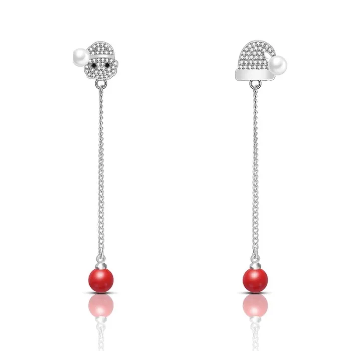 Long Christmas earrings - with crystals - snowman / hat / pearlEarrings