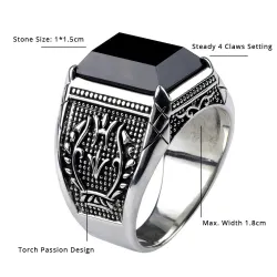 Retro mens signet - with black onyx stone - 925 sterling silverRings
