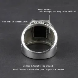 Retro mens signet - with black onyx stone - 925 sterling silverRings
