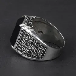 Retro mens signet - with black onyx stone - 925 sterling silverRings
