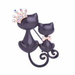 Mother and daughter cat - crystal crown - broochBrooches