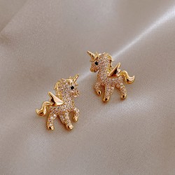 Small golden earrings - with crystals - owl - unicorn - kittensEarrings