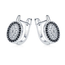 Elegant round silver earrings - white / black crystalsEarrings