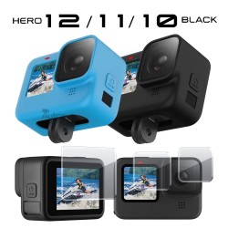 Protective silicone case for GoPro Hero 9 - 10 - 11 - 12 - black tempered glass screen protectorProtection