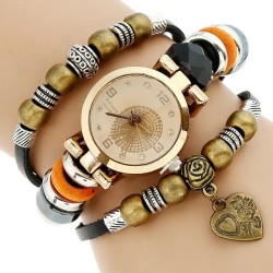 Multilayer leather bracelet with watchWatches