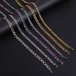 Fashion Figaro Cuban Link Chain Stainless Steel Necklace 45cm/50cm/55cm/60cm 3MM-9MM Gold Color Jewelry Gift Women MenHome
