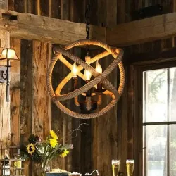 Retro ball hemp rope pendant lights vintage metal chandeliers adjustable chain ceiling lighting for living room decor 35/40cm