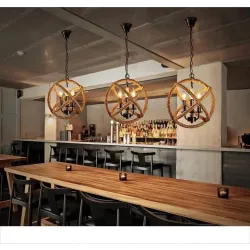 Retro ball hemp rope pendant lights vintage metal chandeliers adjustable chain ceiling lighting for living room decor 35/40cm
