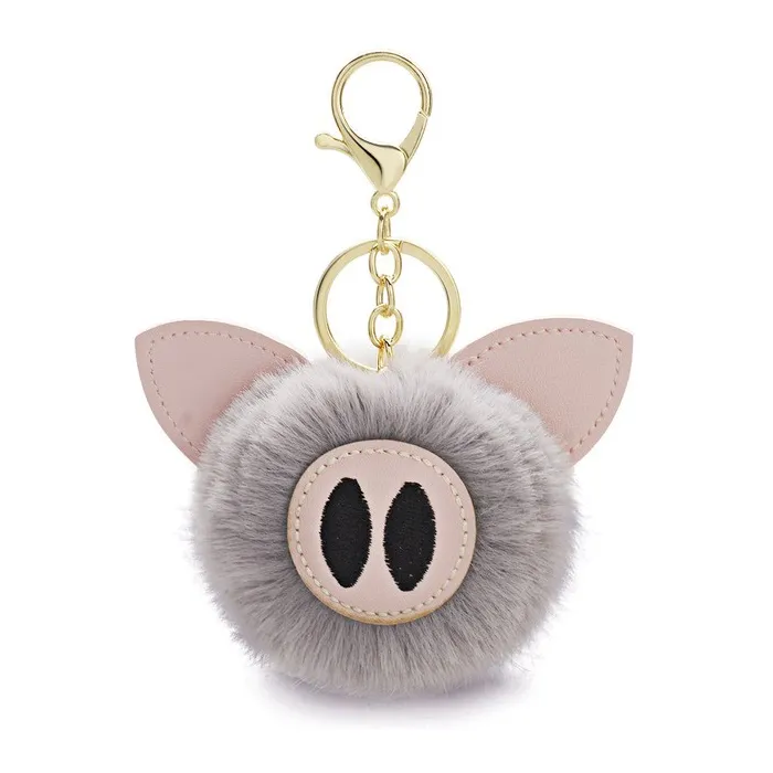 Fur pompom - piggy - keyringKeyrings