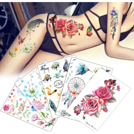 Flower & bird temporary fake tattoo stickerStickers