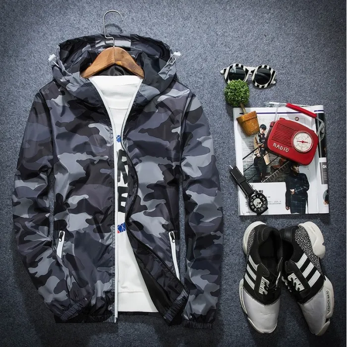 Camouflage hooded jacket windbreaker unisexJackets