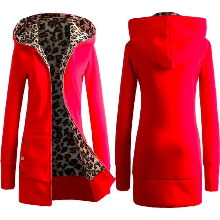 Leopard fleece hooded jacketJackets