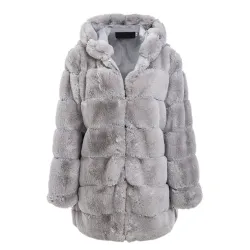 Elegant fluffy hooded long jacket - fur coat - plus sizeJackets