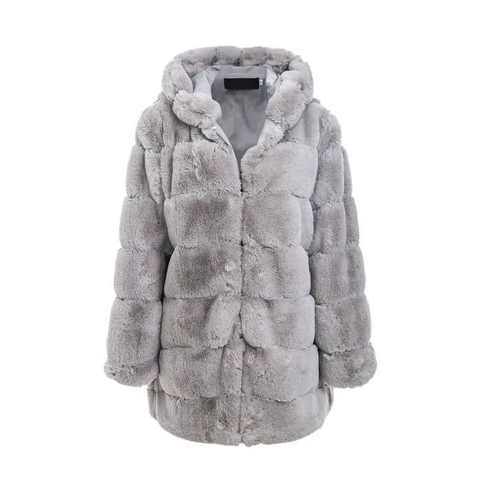 Elegant fluffy hooded long jacket - fur coat - plus sizeJackets
