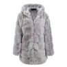 Elegant fluffy hooded long jacket - fur coat - plus sizeJackets
