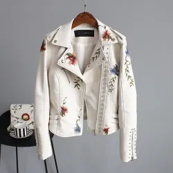 Punk style - floral embroidery - leather jacketJackets