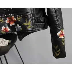Punk style - floral embroidery - leather jacketJackets