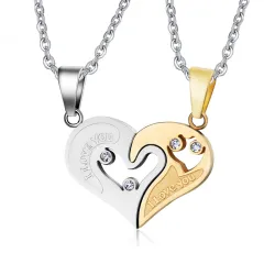 I Love You - heart - stainless steel pendant with necklace - 2 piecesNecklaces