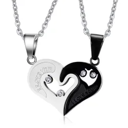 I Love You - heart - stainless steel pendant with necklace - 2 piecesNecklaces