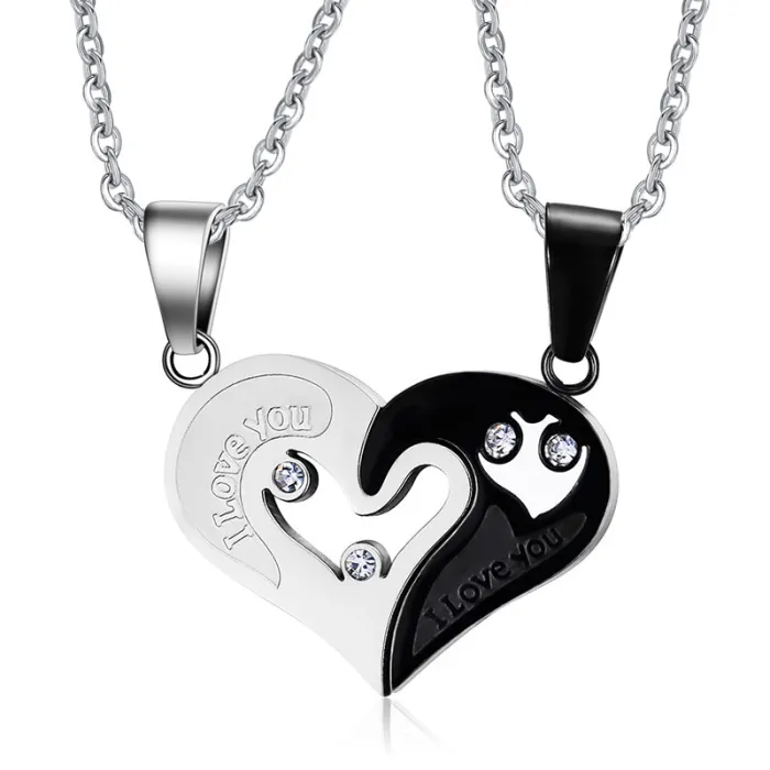 I Love You - heart - stainless steel pendant with necklace - 2 piecesNecklaces