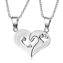 I Love You - heart - stainless steel pendant with necklace - 2 piecesNecklaces