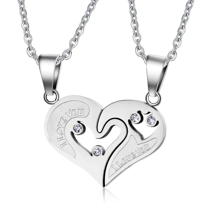 I Love You - heart - stainless steel pendant with necklace - 2 piecesNecklaces