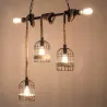 Retro iron hanging lamp with hand knitted rope - lights in cageWall lights