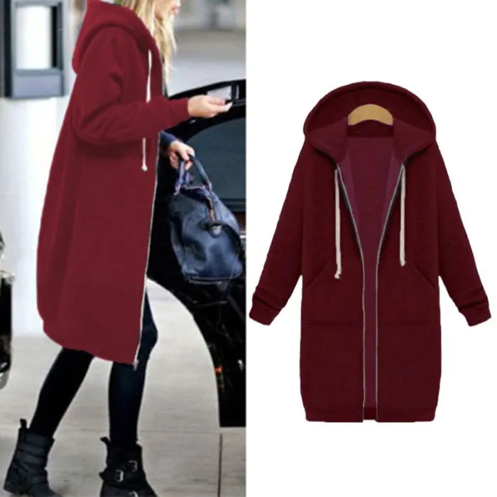 Casual oversized jacket - long hooded sweatshirt with zipper - plus sizeJackets